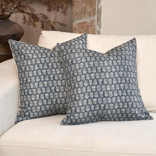 DOMVITUS Floral Pillow Covers Set of 2, 24x24 Pillow Covers, Floral Print Neutral Accent Decorative Pillow Covers for Living Room, Bed, Dusty Blue