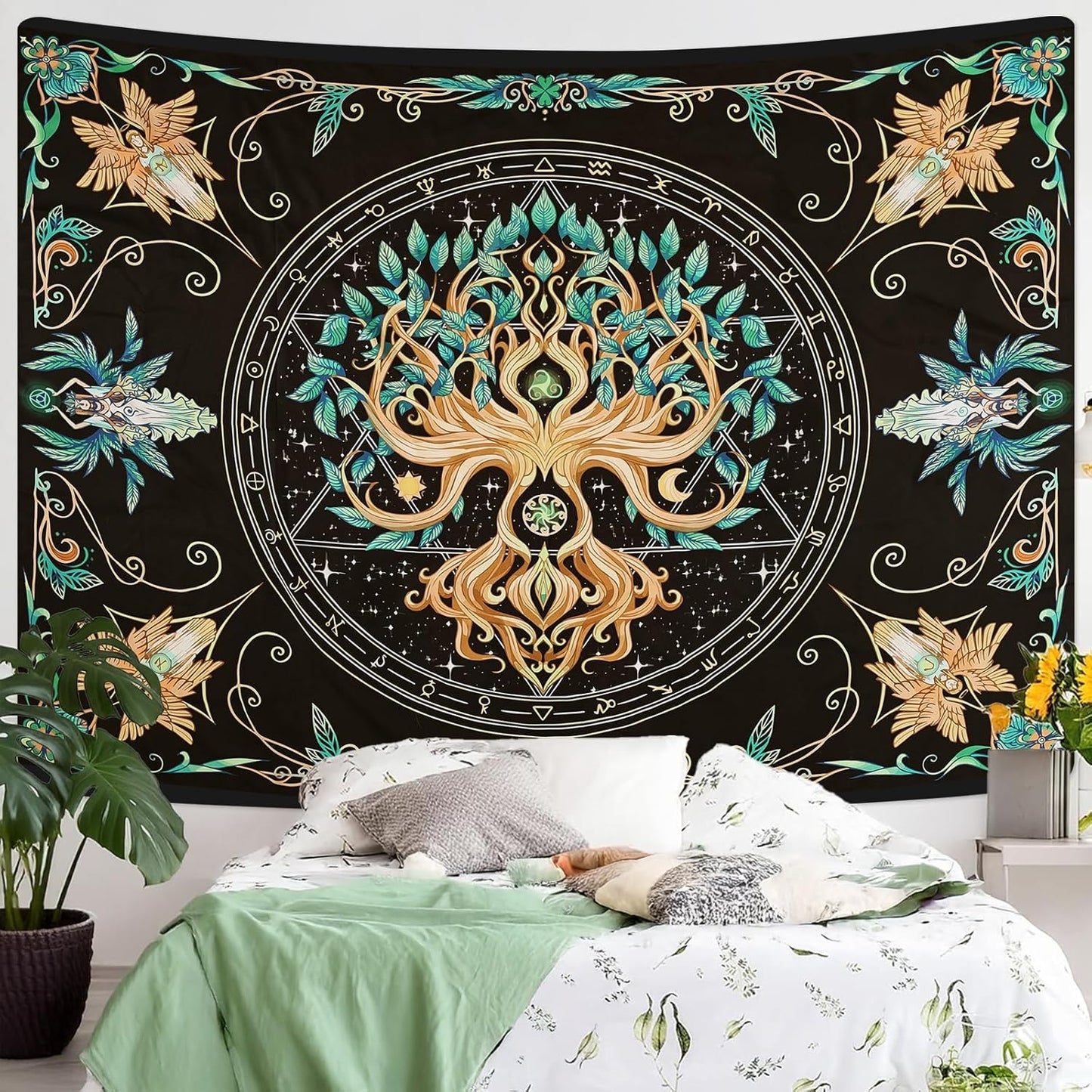 Tree of Life Tapestry - Natural Hippie Wall Hanging, UV Resistant, Machine Washable, Lightweight, Psychedelic Witchcraft Bedroom Decor for Bedroom, Living Room, Yoga Room - 60x44 Inch