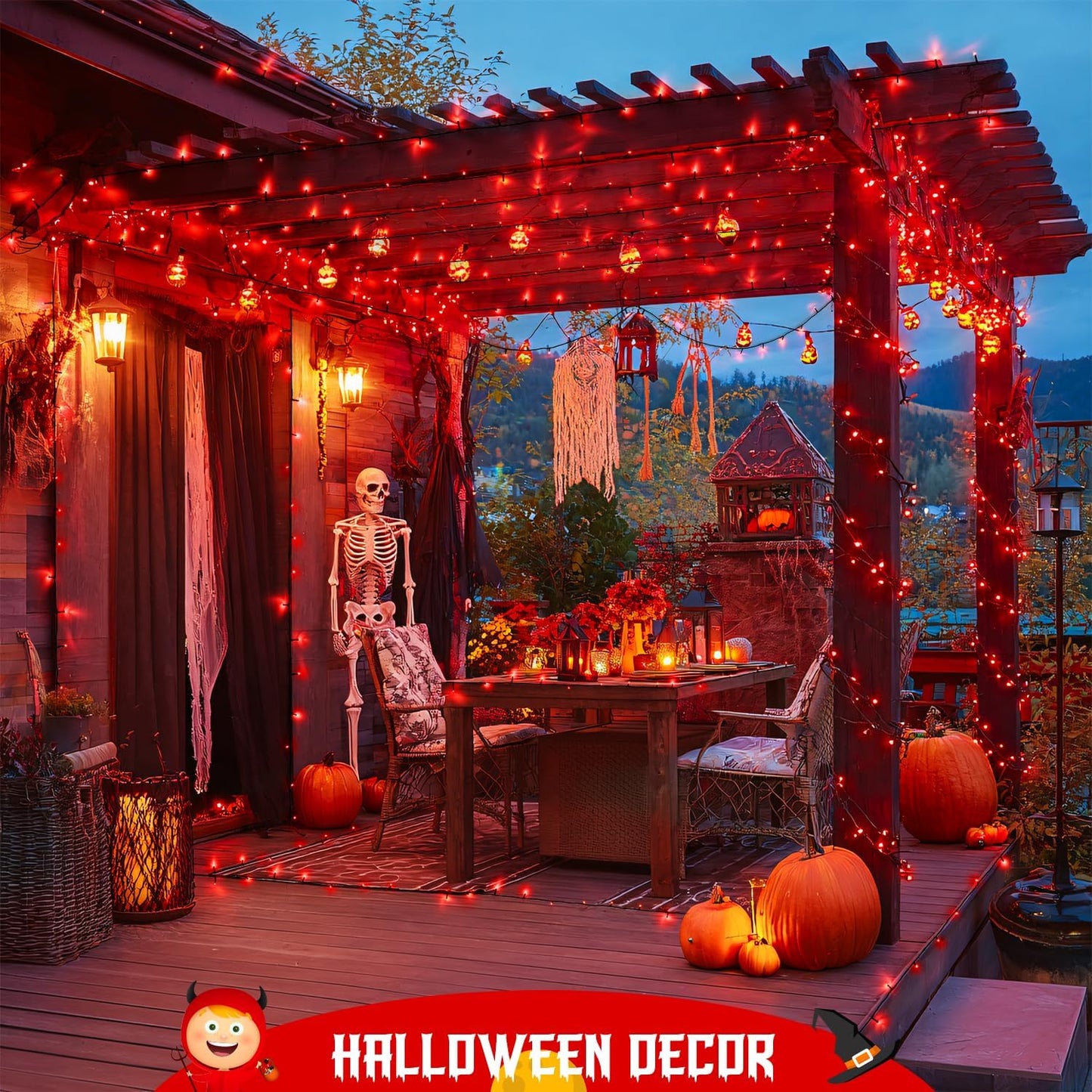 JMEXSUSS Total 200 LED Red Lights Halloween Outdoor, 2 Pack Solar Halloween Lights Outdoor Waterproof, 8 Modes Red Solar Light for Outside Christmas Tree Yard Garden Decor