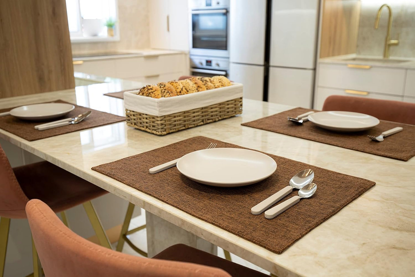 Placemat Set-Washable Place Mats for Parties, Elegant Table Mats for Kitchen Table, Set of 4 Dining Table Placemats, Heat-Resistant Cloth Placemats for Indoor and Outdoor,13x19-Brown