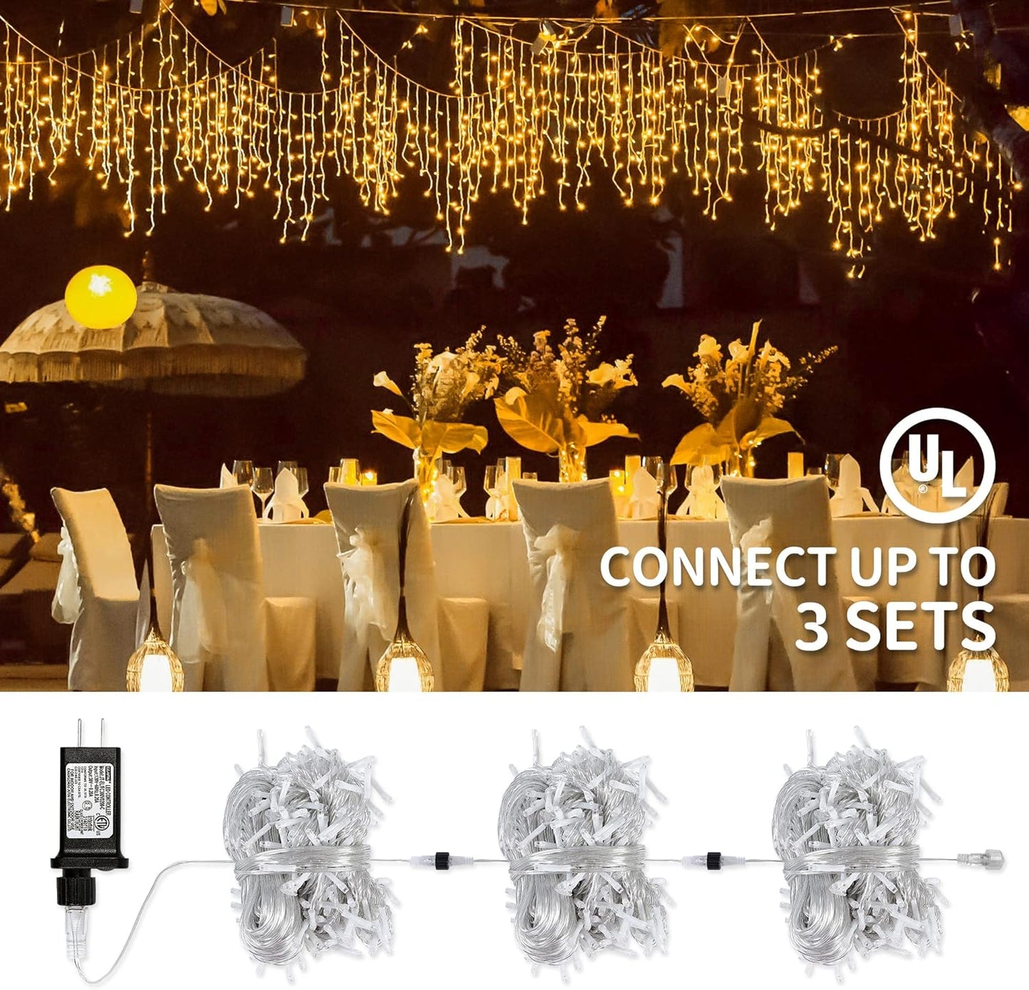 33FT 300 LED Icicle Lights Outdoor Waterproof Icicle Christmas Lights with 50 Drops Warm White String Lights for Wedding Party Holiday Christmas Indoor Decorations,Warm White