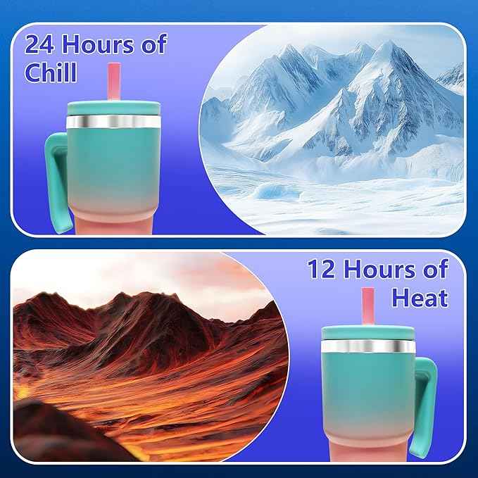 2PCS 20-OZ Insulated Water Bottle,Insulated Stainless Steel Tumbler,Reusable Cold Drink Thermos,BPA-Free, Double-Wall Stainless Steel Water Bottle (Pink Blue Gradients, 20, Fluid Ounces)