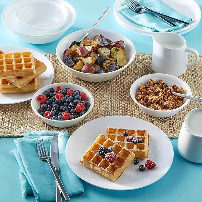Corelle Vitrelle 6-Piece Soup/Cereal Bowl Set Triple Layer Glass and Chip Resistant, 18-Oz Lightweight Round Bowls, Winter Frost White