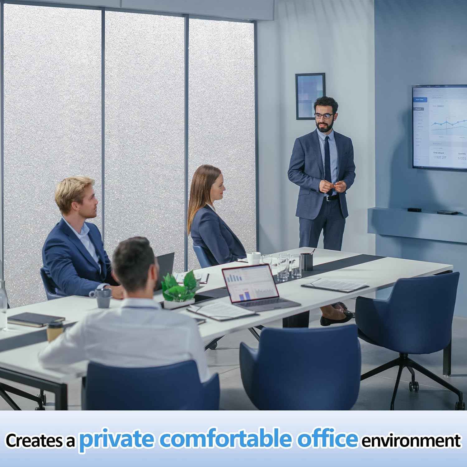Frosted Glass Window Film with 4 Tools,Privacy Window Film with Ice-Crystal Effect and Reusable Design. Easy Installation Static Cling.Ideal for Home and Offices- Pure 35.43"x196.9"
