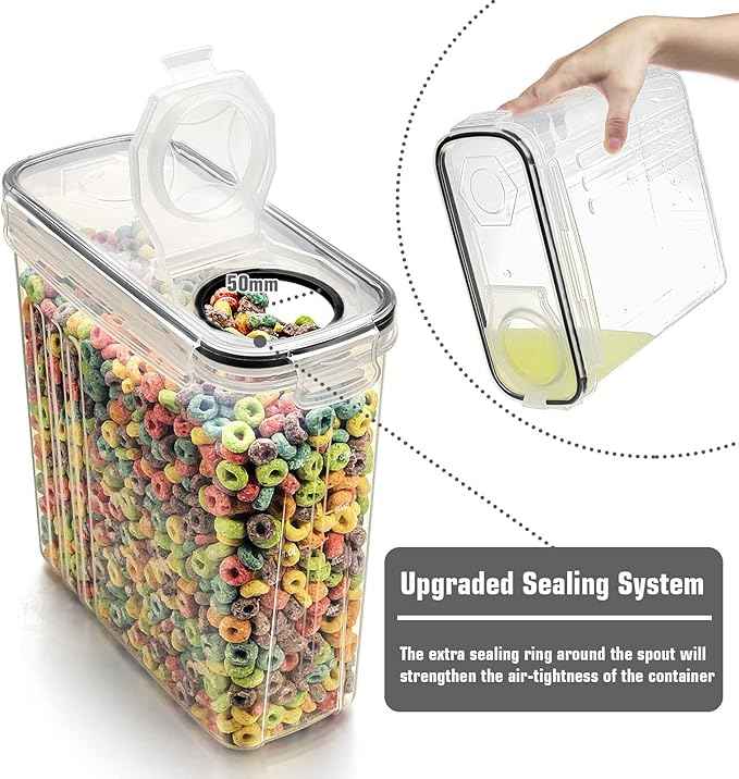 Wildone Cereal & Dry Food Storage Containers, Airtight Cereal Storage Containers Set of 8 [2.5L / 85.4oz] for Sugar, Flour, Snack, Baking Supplies, Leak-proof with Black Locking Lids