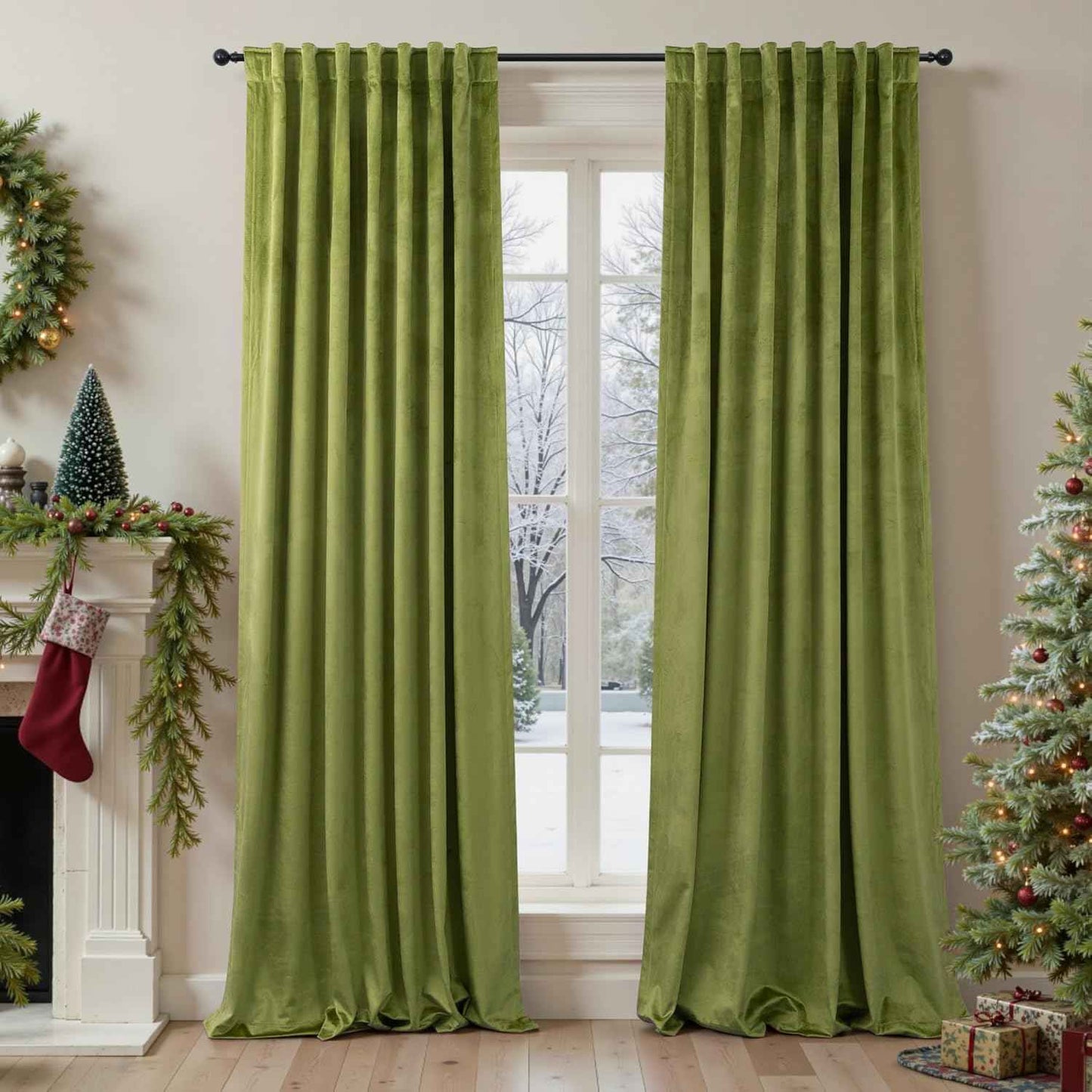 Moss Green Velvet Curtains 84 Inch Long 2 Panel Thick Soft Luxury Sage Olive Green Curtain for Living Room Darkening Thermal Insulated Privacy Drape Bedroom Sliding Door 52x84 Floor Length Back Tab