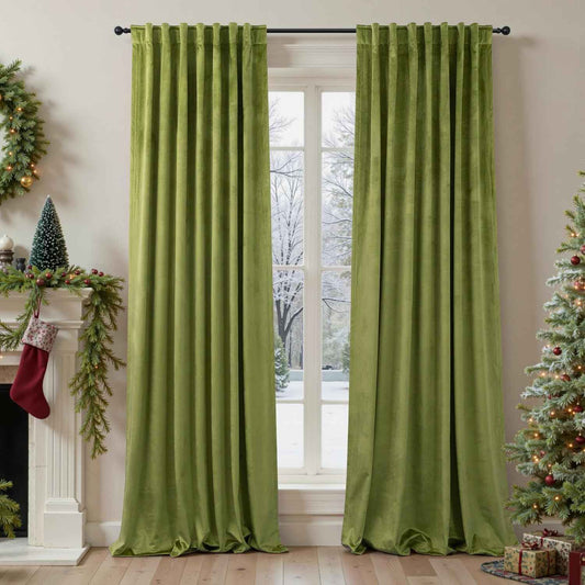 Moss Green Velvet Curtains 84 Inch Long 2 Panel Thick Soft Luxury Sage Olive Green Curtain for Living Room Darkening Thermal Insulated Privacy Drape Bedroom Sliding Door 52x84 Floor Length Back Tab