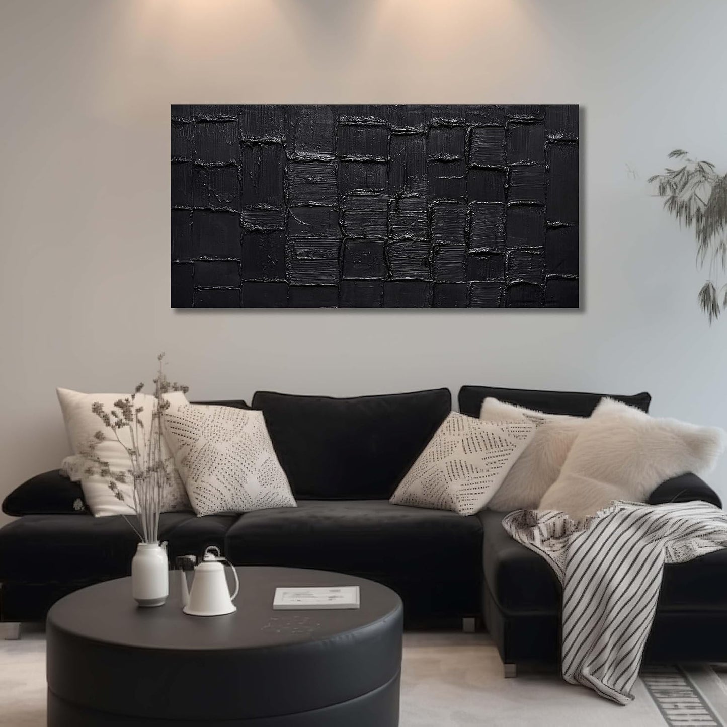 Modern Living Room Wall Decor Abstract Canvas Wall Art for Bedroom Black Wall Paintings for Living Room Size 24 x 47 Inch