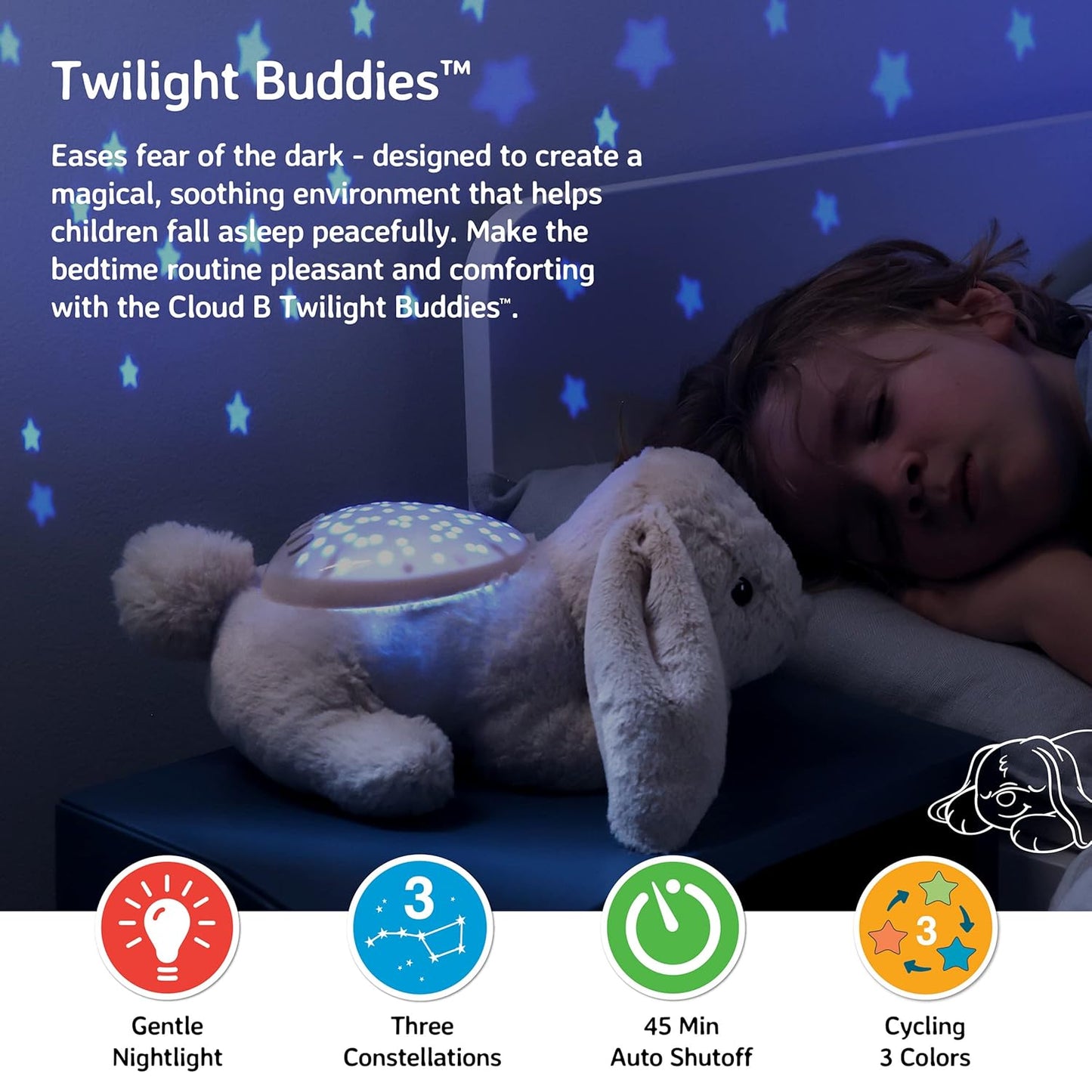 Cloud b Calming Nightlight Star Projector | Gentle Brightness | 3 Colors | 3 Constellations | Auto-Shutoff | Bunny