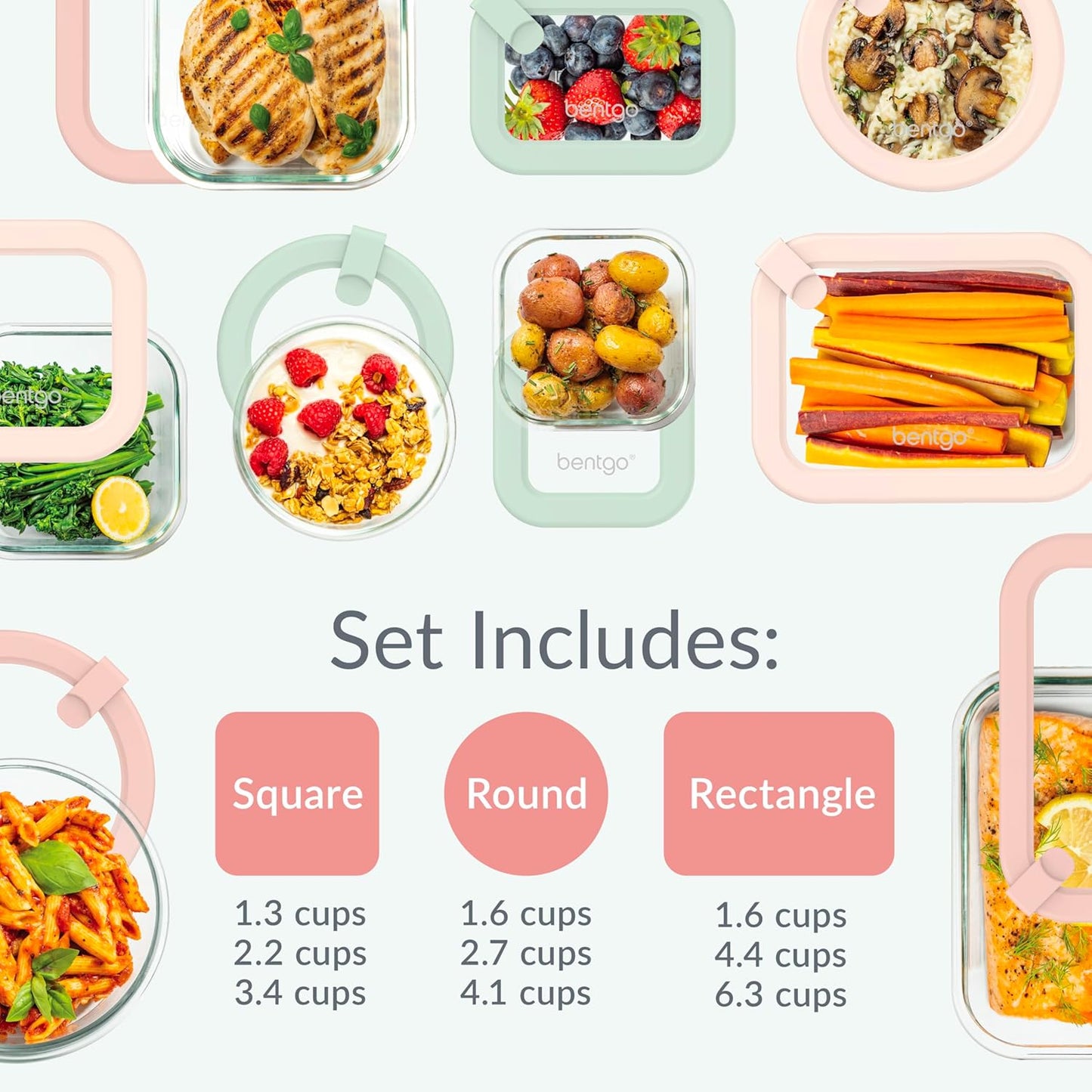 Bentgo Signature Leak-Proof Glass Food Storage - 18-Piece Set, 1-Compartment Plastic-Free Containers with Airtight Glass Lids, BPA-Free, Microwave, Freezer, Oven & Dishwasher Safe (Desert Sage)