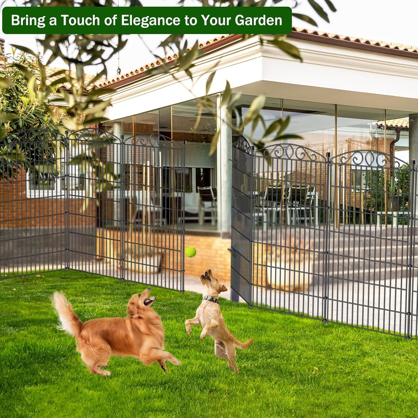 10 Panel No Dig Decorative Garden Fence with Gate - 48in H x 22.6 ft L,Dog Fence Outdoor for Yard,Tall Animal Barrier for Dogs Rabbits, Rustproof Metal Wire Panels for Yard,Patio, Flower Bed