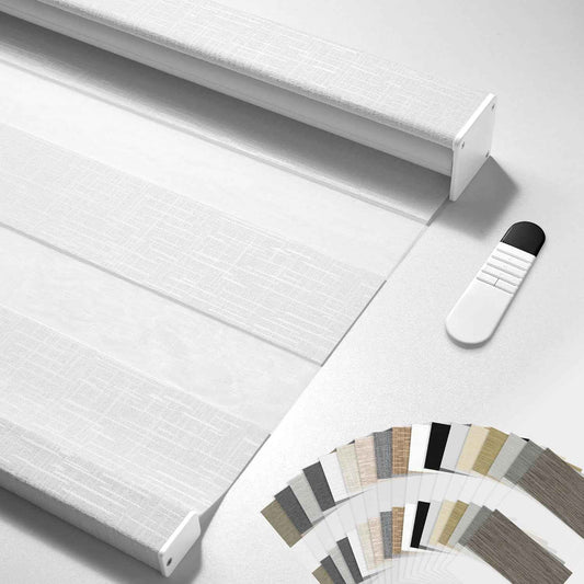 Boolegon Motorized Zebra Blinds with Remote, 65% Filtering Smart Zebra Shades, Automatic Privacy Zebra Roller Shades for Day and Night, Easy to Install Blinds, Cloud Sheer White, Custom Sizes