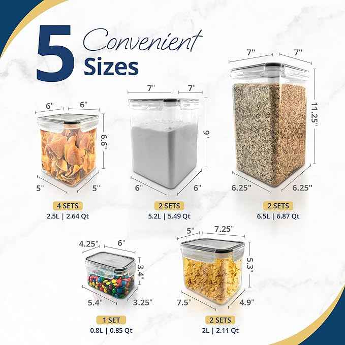 Reli. Airtight Food Storage Containers with Lids (11 Sets) | Kitchen Organizers and Storage Pantry Organizers | BPA Free Plastic Food Container XL Size Variety Pack w/ 2 Measuring Cups, 12 Labels, Pen
