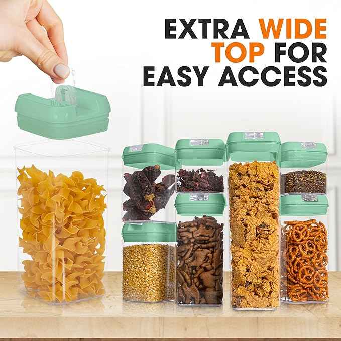 Cheer Collection Airtight Food Storage Containers, Kitchen Storage Containers for Pantry, Set of 7 Food Containers with Lids Airtight, Pantry Storage Containers & Organizers with Lids, Mint Green