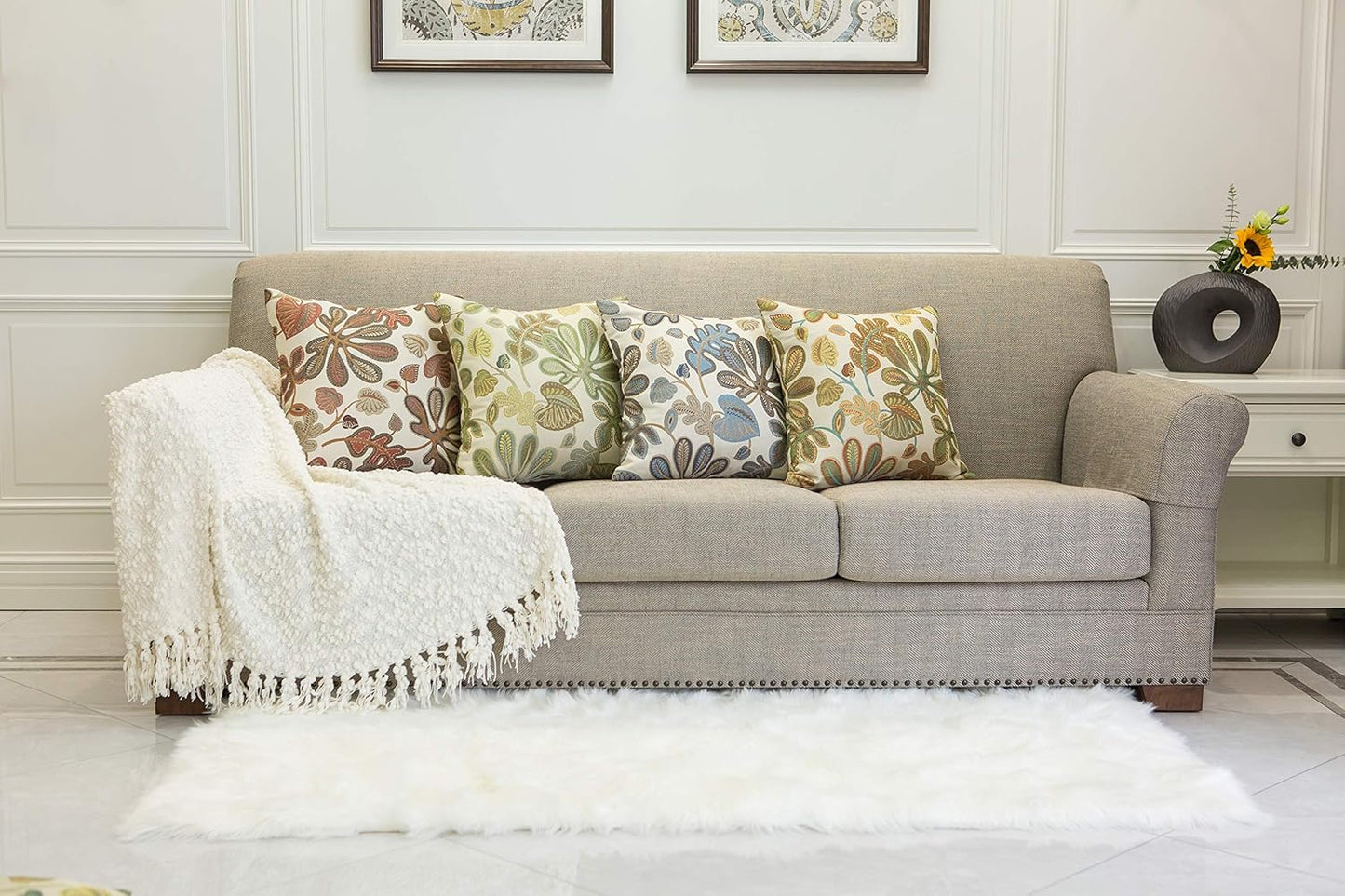 Set of 2 Jacquard Tropical Leaf Pattern Throw Pillow Covers Decorative Pillowcase 20X20 Inches,Coral Cream