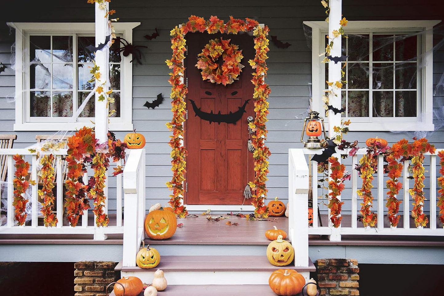 RECUTMS 2 Pack Fall Maple Garland - 5.8 FT/Pcs Autumn Hanging Fall Leave Vines for Home Garden Wedding Party Thanksgiving Dinner Fireplace Door Frame Doorway Backdrop Christmas Decor