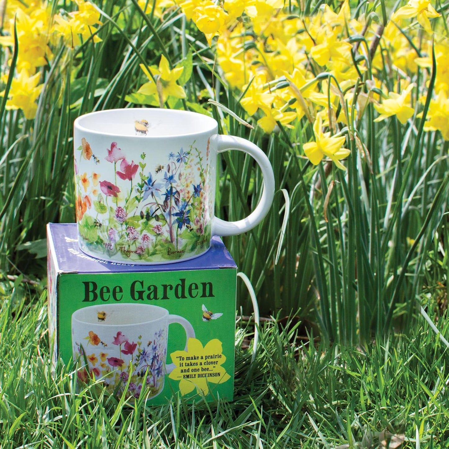 The Unemployed Philosophers Guild Bee Garden Coffee Mug - Features Beautiful Watercolor Flowers and Buzzing Bees - Comes In A Fun Gift Box, 14 oz