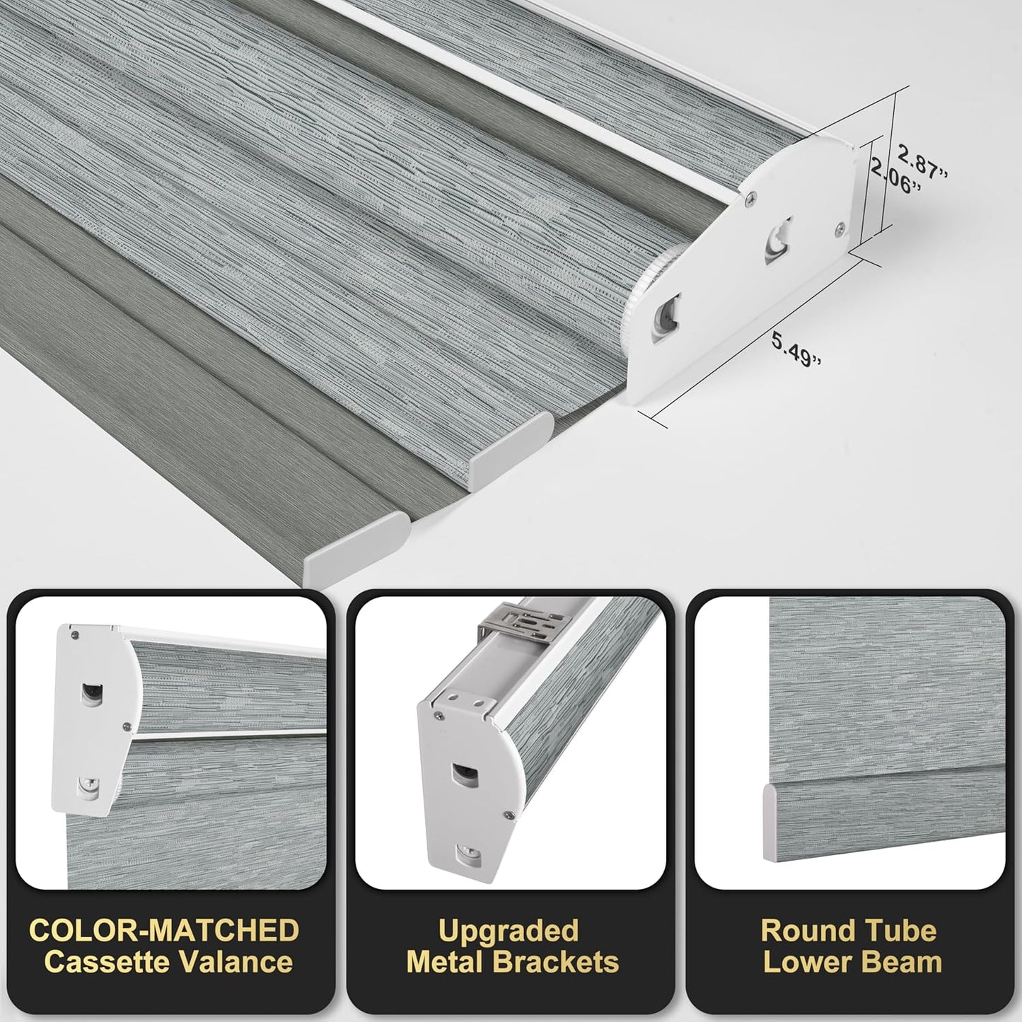 BERISSA Cordless Dual Roller Shades with Cassette Valance,Double Window Shades Blackout and Light Filtering Shades,Day and Night Roller Shades for Home Office Door.Striped Jacquard Grey.40 W x 48" H