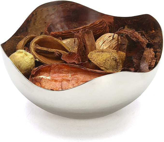 Hosley 10" Long Silver Finish Metal Bowl Modern Elegance for Serving and Decor Contemporary Accent for Stylish Homes Sophisticated
