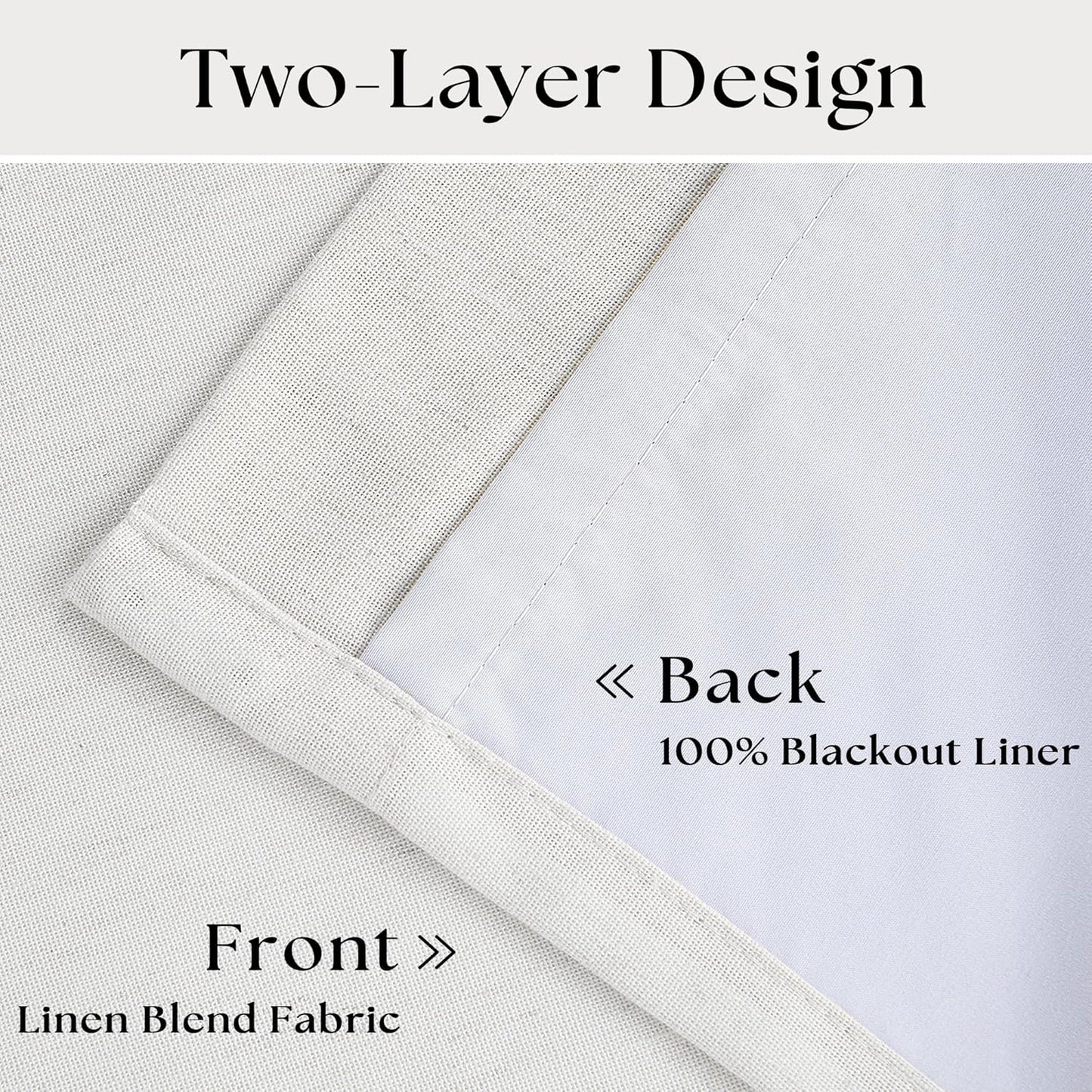 Beige White Pinch Pleated Full Blackout Curtains 2 Panels Set Linen Room Darkening 100% Black Out Window Curtains 96 Inch for Living Room Bedroom Thermal Insulated Pinch Pleat Drapes with Hooks Rings