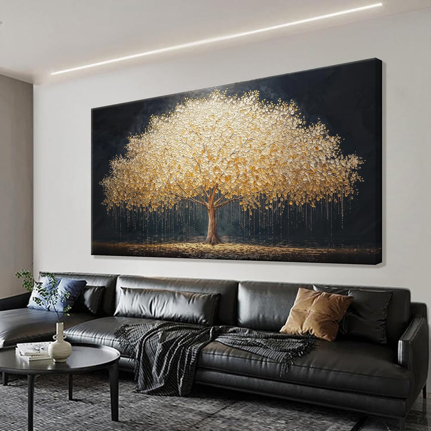 Wall Art Gold Tree Of Life Modern Wall Art Artwork Canvas Art Wall Decor Painting Gold Tree Pictures Abstract Wall Decor For Living Room Bedroom Dining Room Home Office Artwork Ready To Hang 24"X 48"