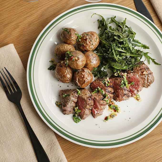 Gibson Home Hometown Diner 12-Piece Porcelain Dinnerware Set, Round Plates and Bowls Set for 4, White with Green Rim, Dishwasher Safe – Dinner Plate, Salad Plate & Cereal Bowl