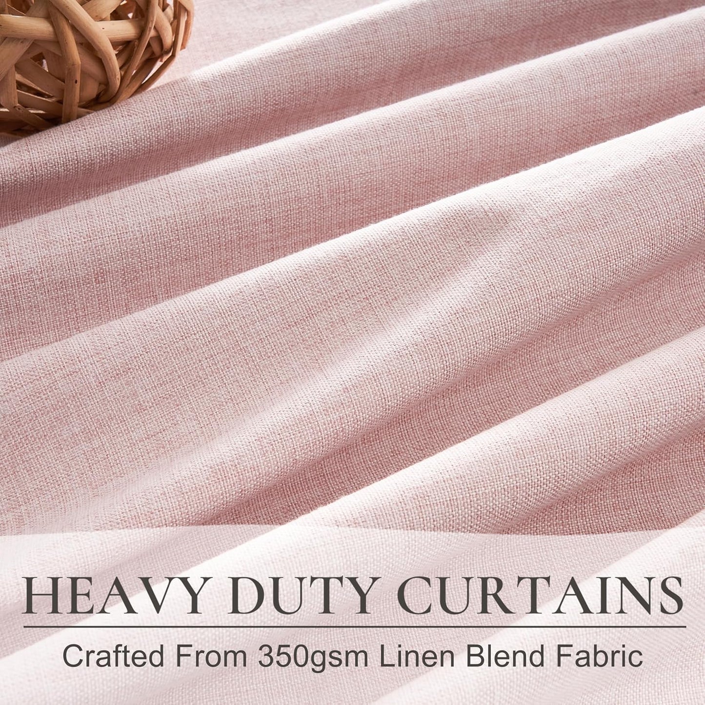 Pink Blackout Thick Linen Drapes 108 Inches Long 2 Panels Set for Bedroom, Extra Long Pinch Pleated Floor to Ceiling Boho Curtains Room Darkening Privacy Ceiling Track Burg for 108 Inch Large Windows