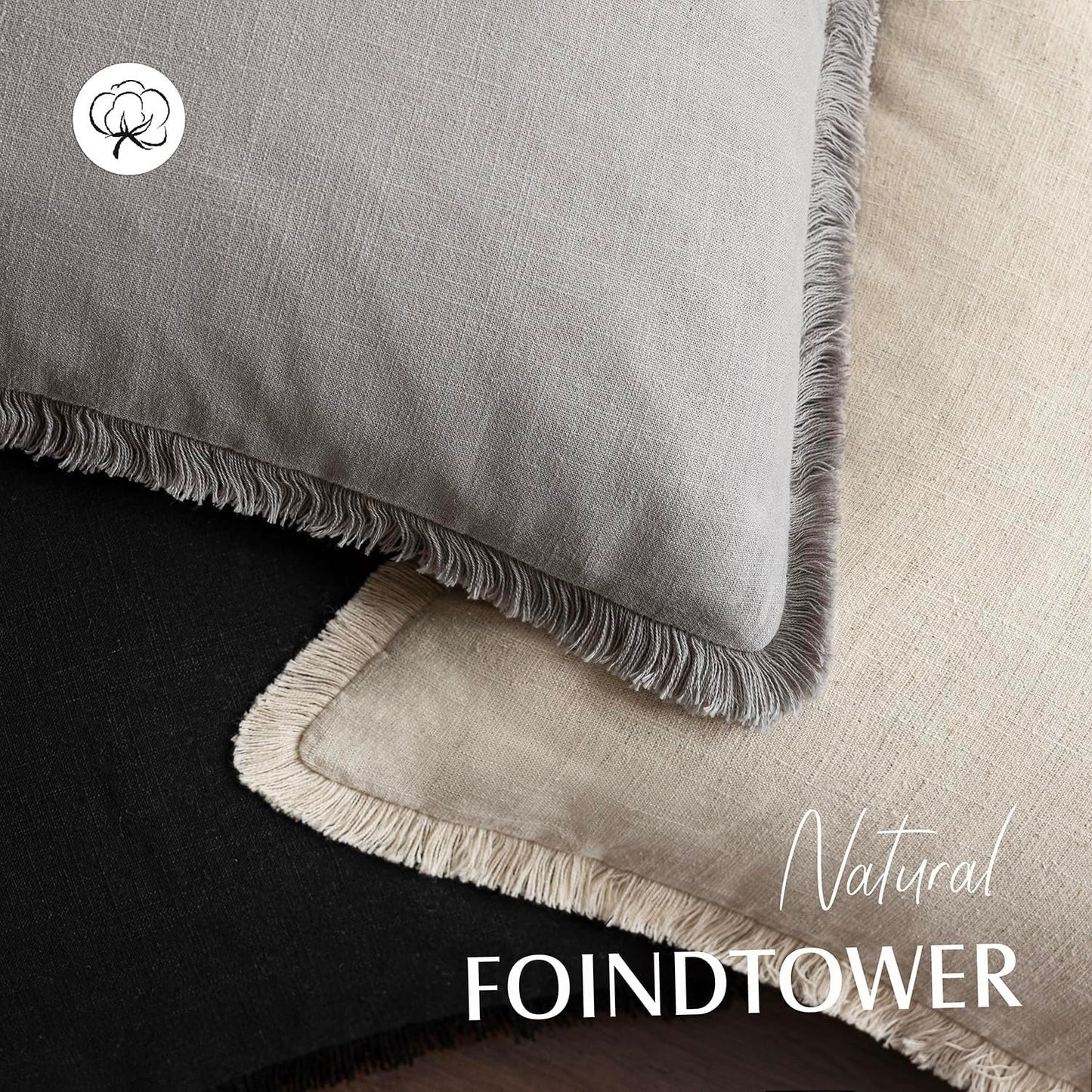 Foindtower Set of 2 Decorative Linen Fringe Throw Pillow Covers Cozy Boho Farmhouse Cushion Cover with Tassels Accent Pillowcase for Couch Sofa Bed Living Room Home Decor,26×26 Inch,Light Rustic Gray