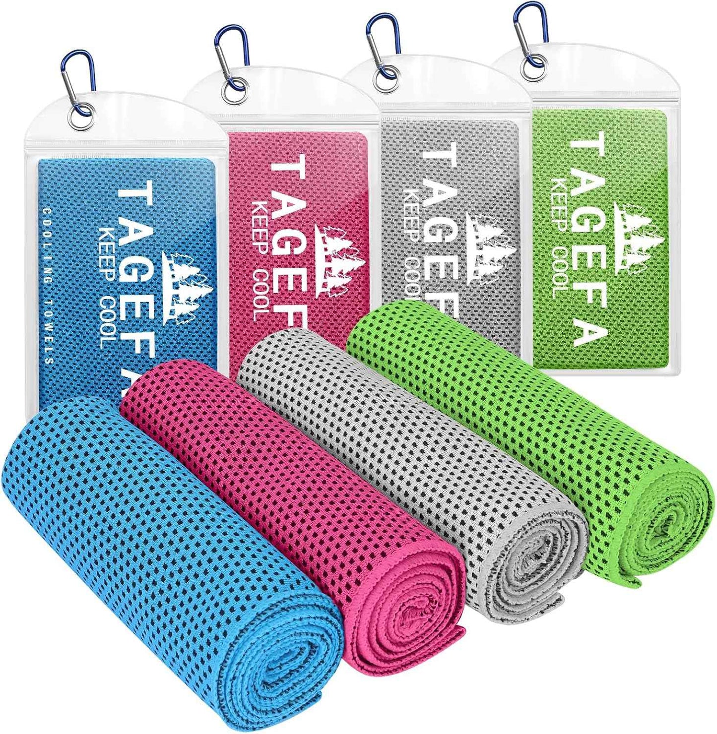 Pack of 4 Cooling Towels 40" x 12" with Carrying Pouch, Cold Sport Towels, Soft Breathable, Quick Cool Towel, for Bowling, Yoga, Travel, Camping, Golf, Football, Hiking, Outdoor Work
