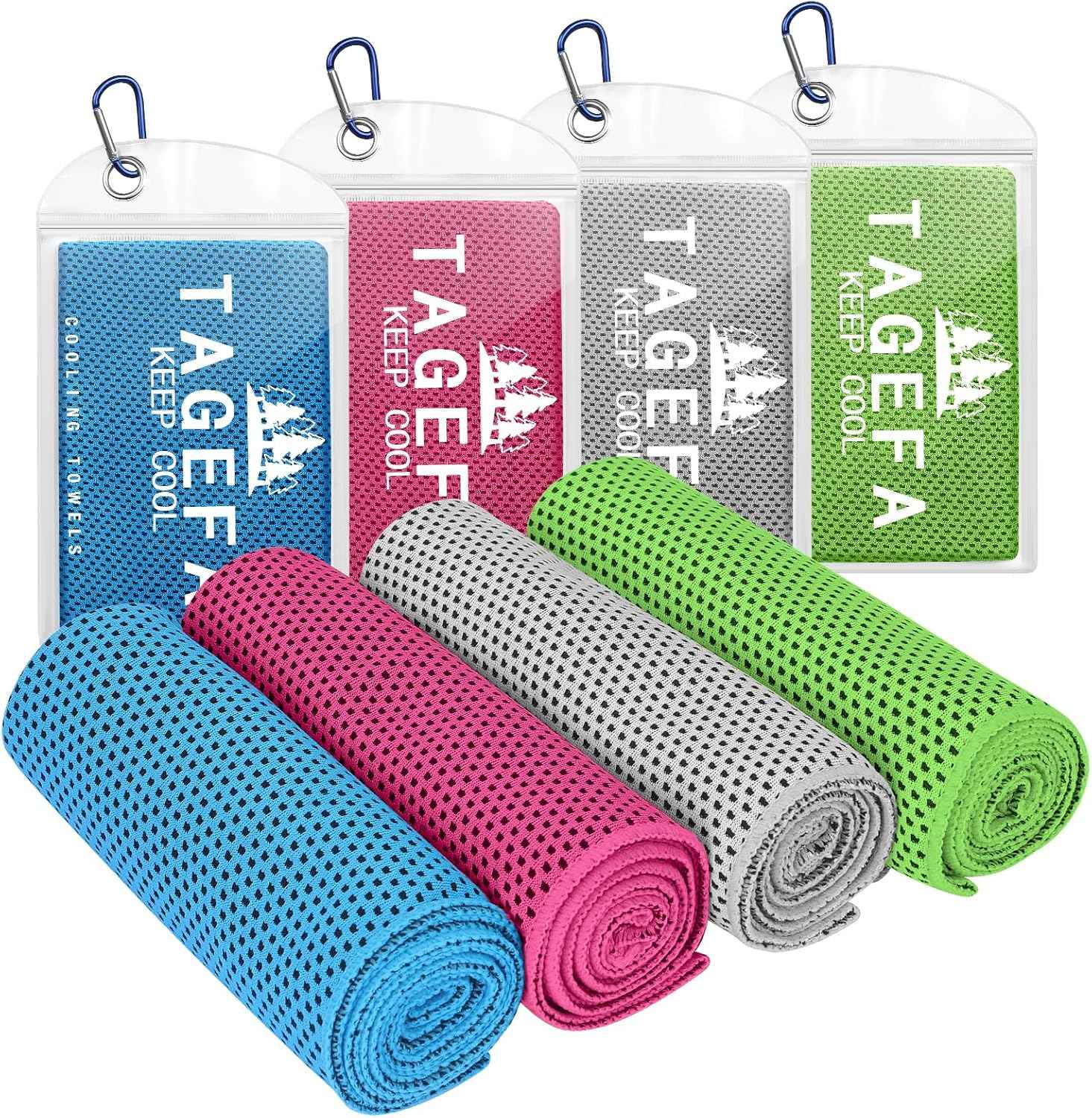 Pack of 4 Cooling Towels 40" x 12" with Carrying Pouch, Cold Sport Towels, Soft Breathable, Quick Cool Towel, for Bowling, Yoga, Travel, Camping, Golf, Football, Hiking, Outdoor Work