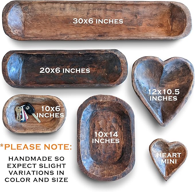 MAINEVENT Decorative Bowl Home Decor Approx 10.5x12 Inch, Spanish Oak Wooden Dough Bowl, Wood Dining Room Table Centerpiece Heart Shaped Made in USA