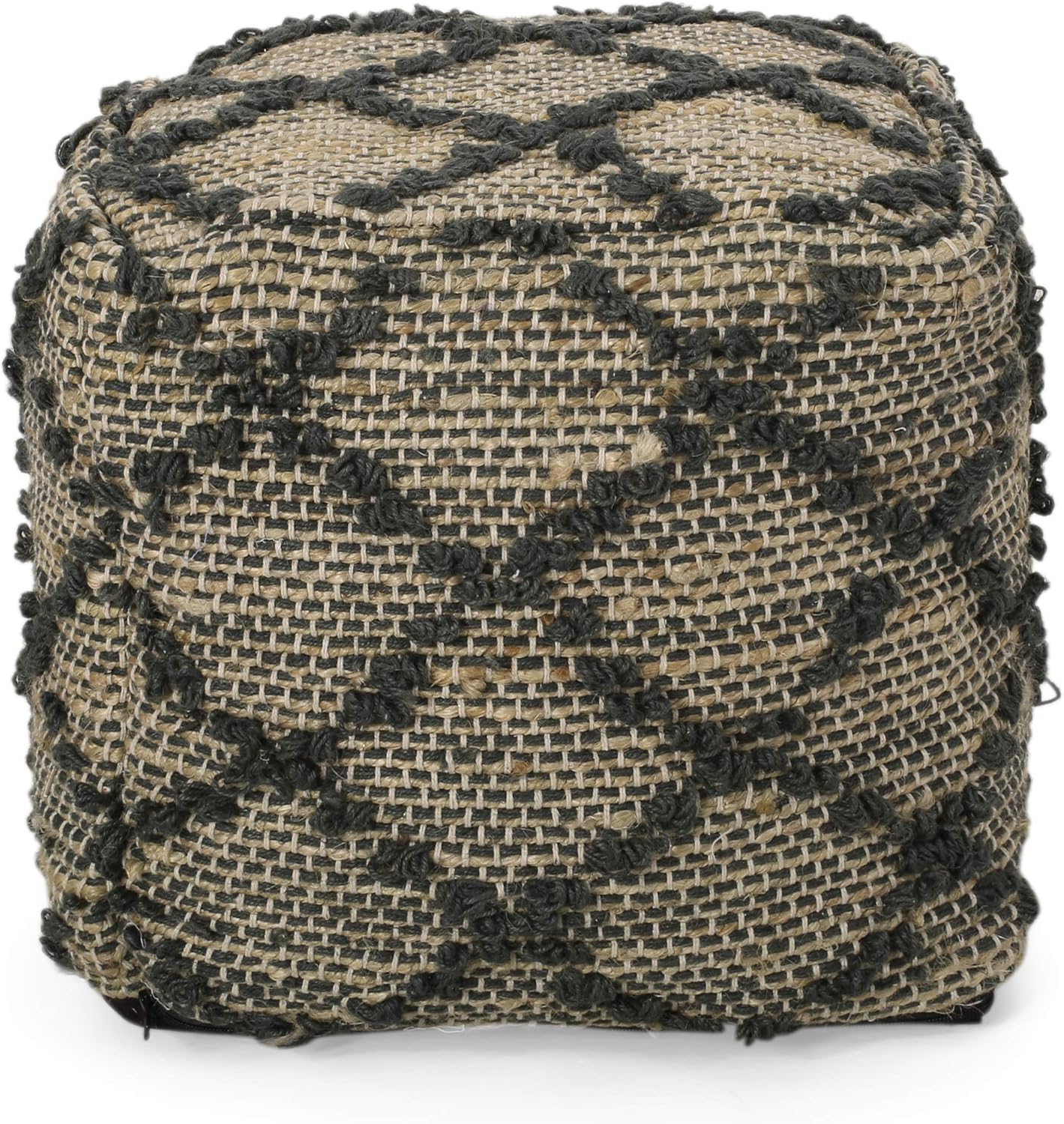 GDFStudio Boho Handmade Fabric Cube Pouf Ottoman Foot Stool - Bean Bag Floor Chair - Foot Rest Couch for Living Room Bedroom,Charcoal,16"" x 16"" x 16"", Cimarro,charcoal, 313838N