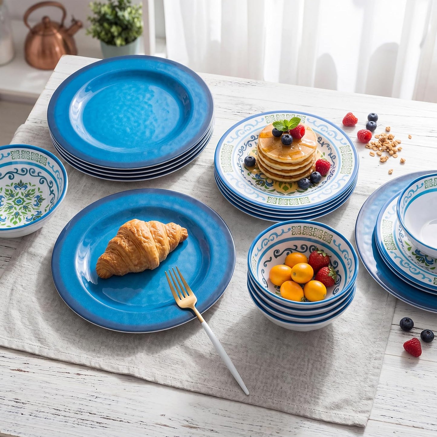 12-Piece Melamine Dinnerware Set – Unbreakable Plates and Bowls Sets,4 Dinner Plates + 4 Salad Plates + 4 Cereal Bowls,Camping Dishes Set for Indoor/Outdoor Use, Dishwasher Safe, Service for 4