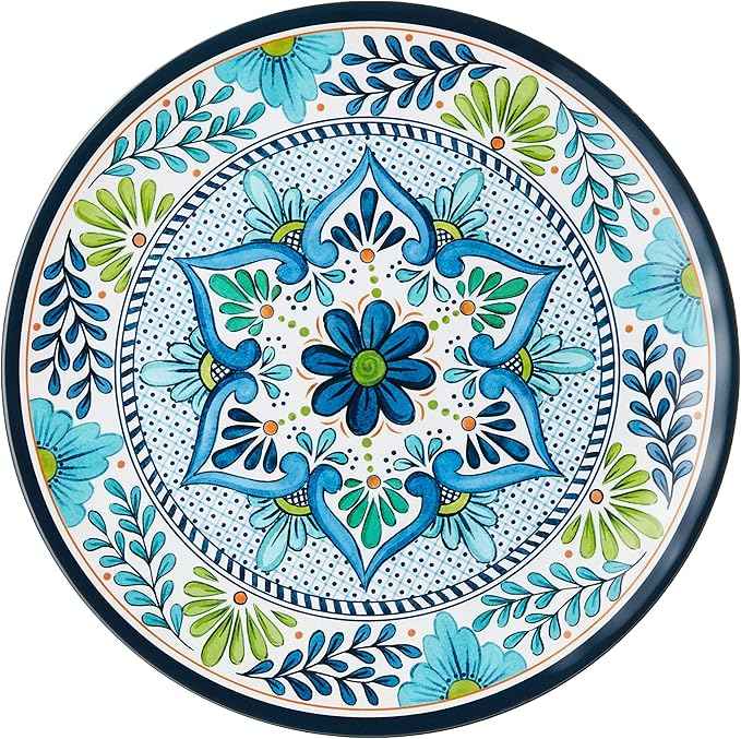 Talavera Melamine 12-Piece Dinnerware Set – Multicolored Plates and Bowls for 4, Spanish Tile-Inspired, Durable, Lightweight, Shatterproof, Dishwasher Safe, Indoor Outdoor Tableware