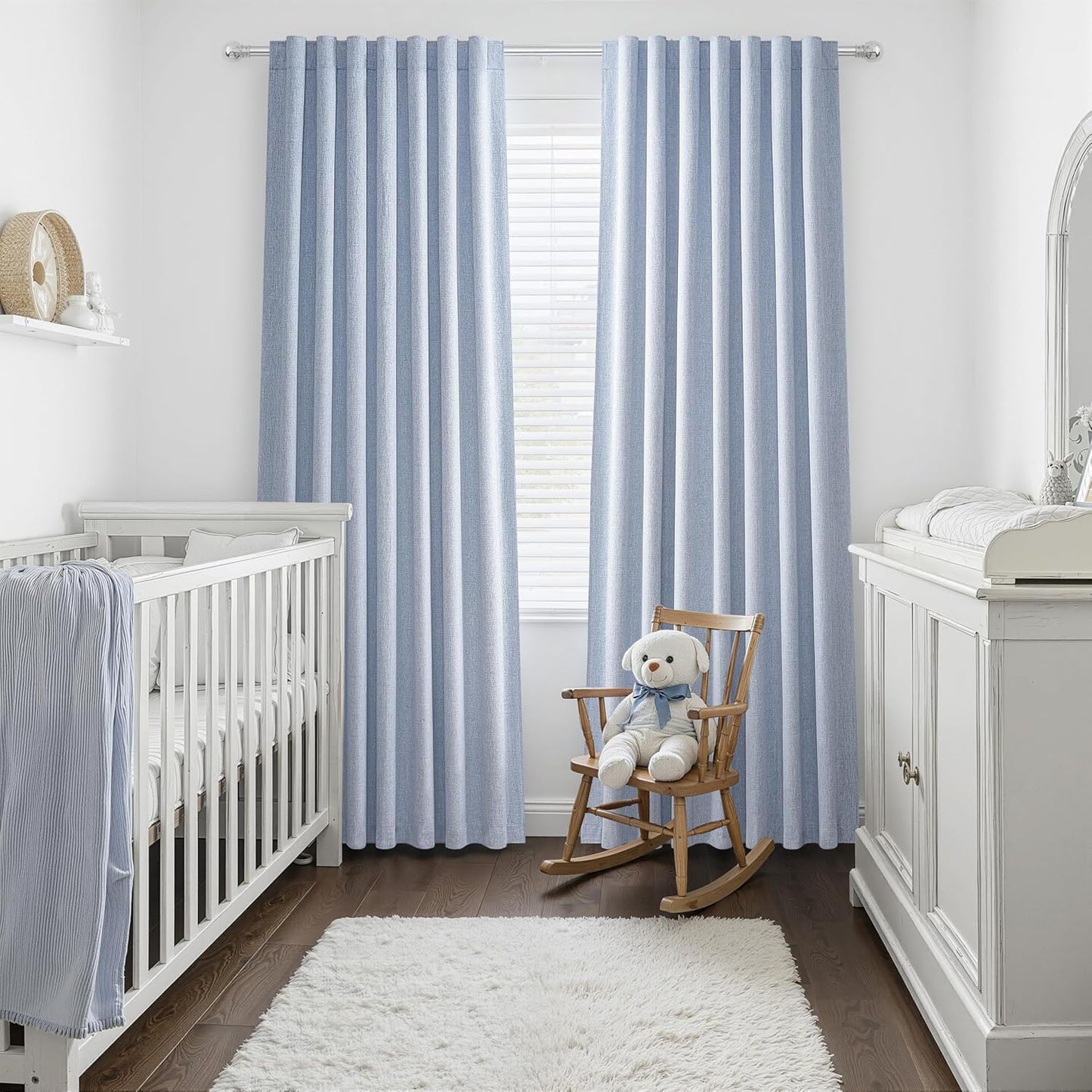 Dusty Blue Blackout Nursery Curtains 90 Inch Length for Kids/Boys Rooms/Bedroom, Floor to Ceiling Track Pleated Window Drapes with Hooks Linen Winter Thermal Coastal Light Blue(50"Wx90"Lx 2Panels)