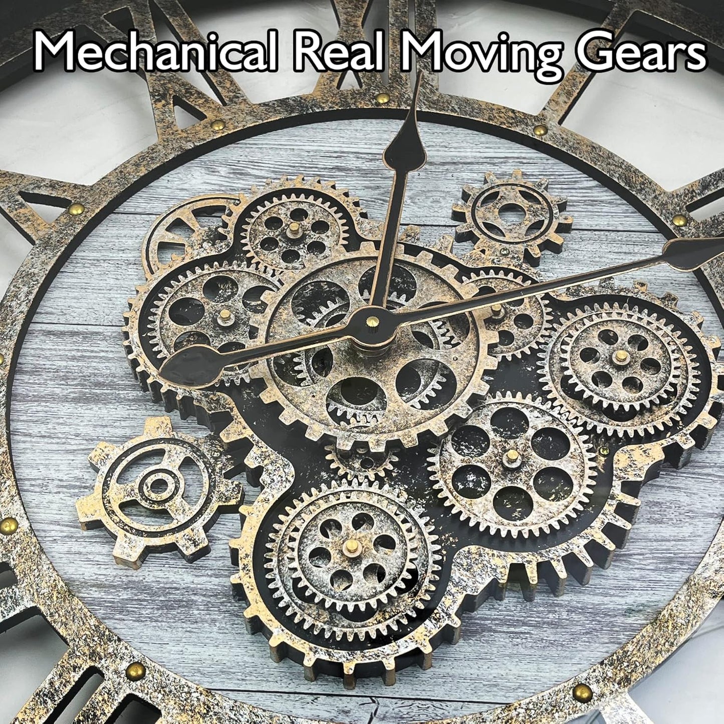 DORBOKER 36" Original Moving Gears Wall Clock, Large Industrial Wall Clock for Living Room Decor, Retro Metal Solid Wood Vintage Farmhouse Steampunk Rustic Clocks for Wall Decor,Silver Grey