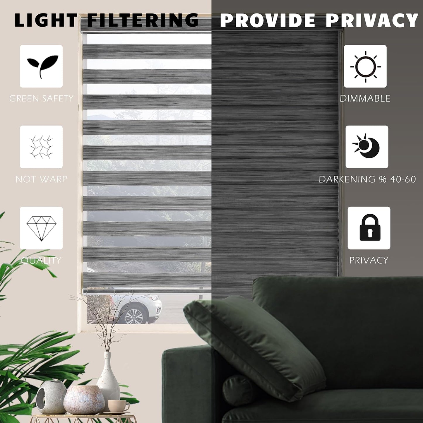 Zebra Blinds Window Blind Zebra Shade Blinds for Windows Roller Sheer Shades Privacy Light Filtering Shades for Home Kitchen Bathroom (Width 54'' X Height 72'' Grey)