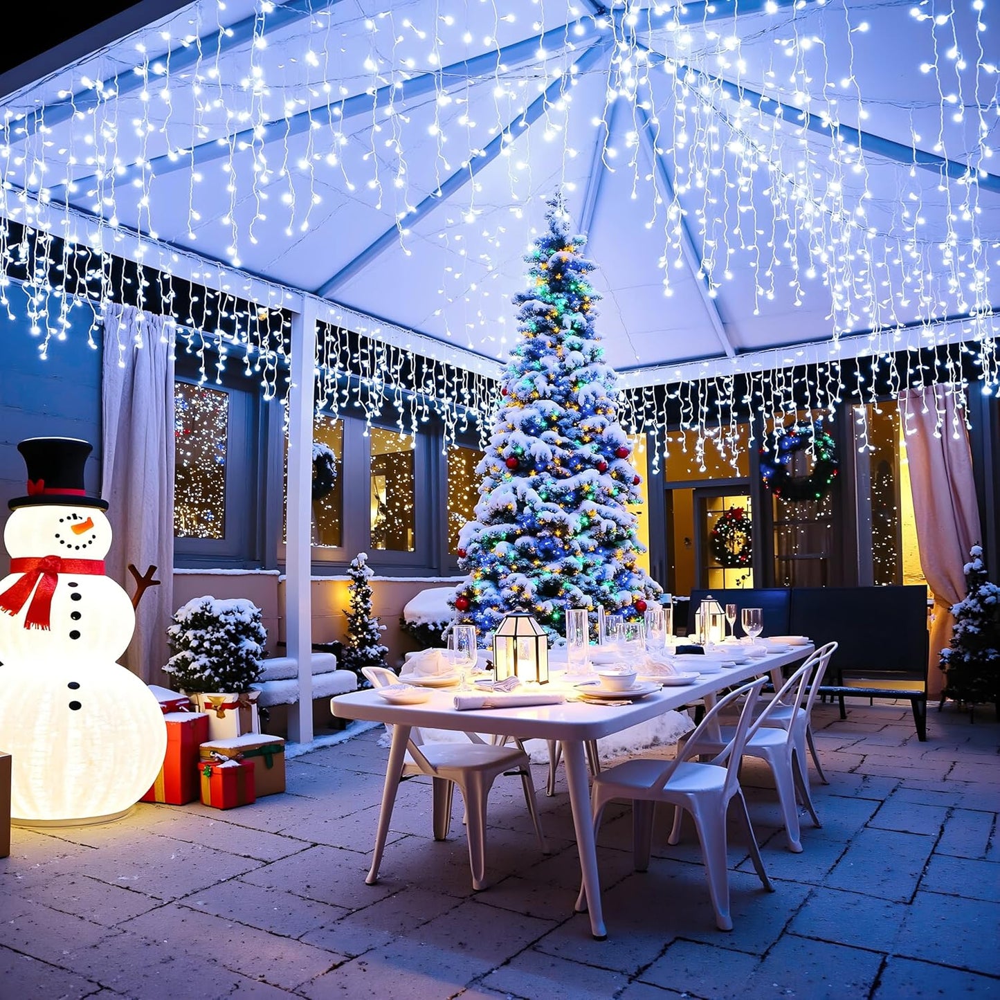 132ft Icicle Lights for Outside, 1280 LED White Christmas Lights Outdoor with 240 Twinkle Drops, 8 Modes Plug in Waterproof Timer Memory for Tree Wedding Party House Patio Eave Yard Holiday Decoration