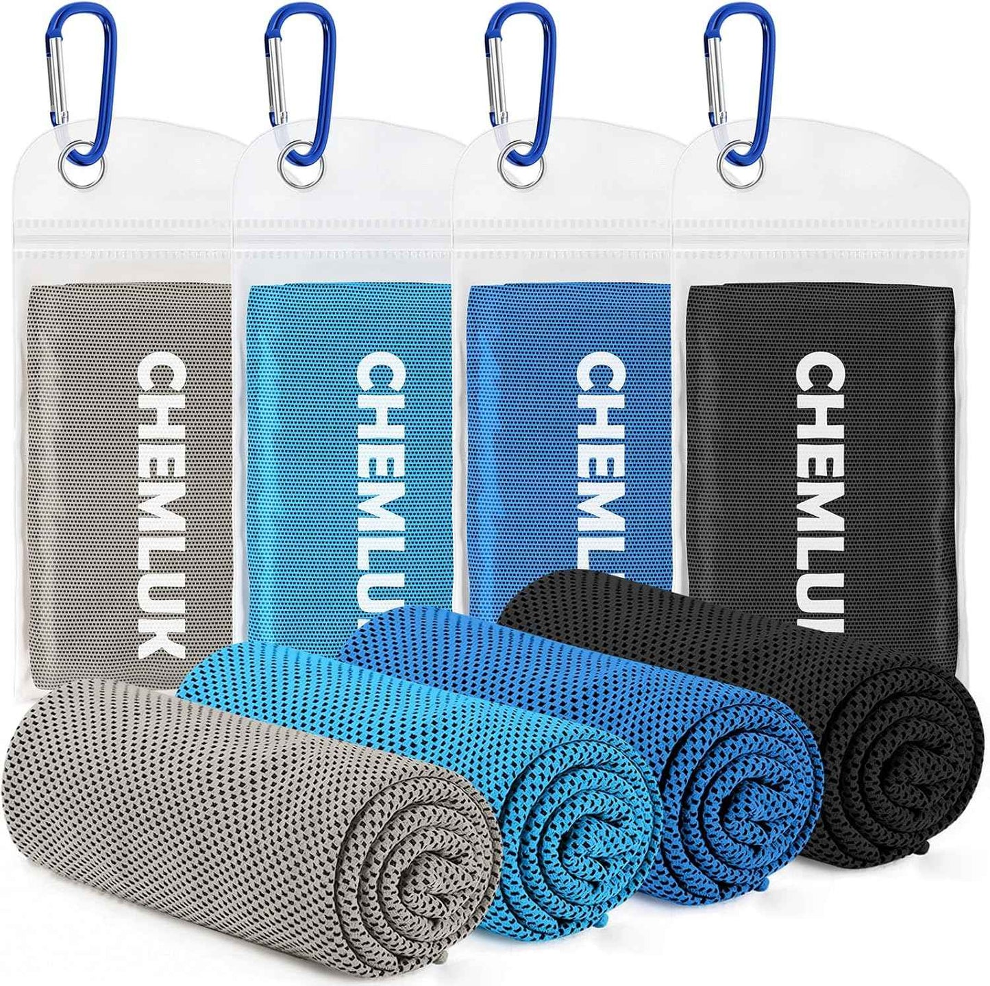 Cooling Towels for Neck and Face: Instant Cool Towel for Hot Weather UPF 50 Quick Dry Microfiber Sweat Towel for Gym Sports Workout Travel - 40"x12", 4 Packs Multicoloured