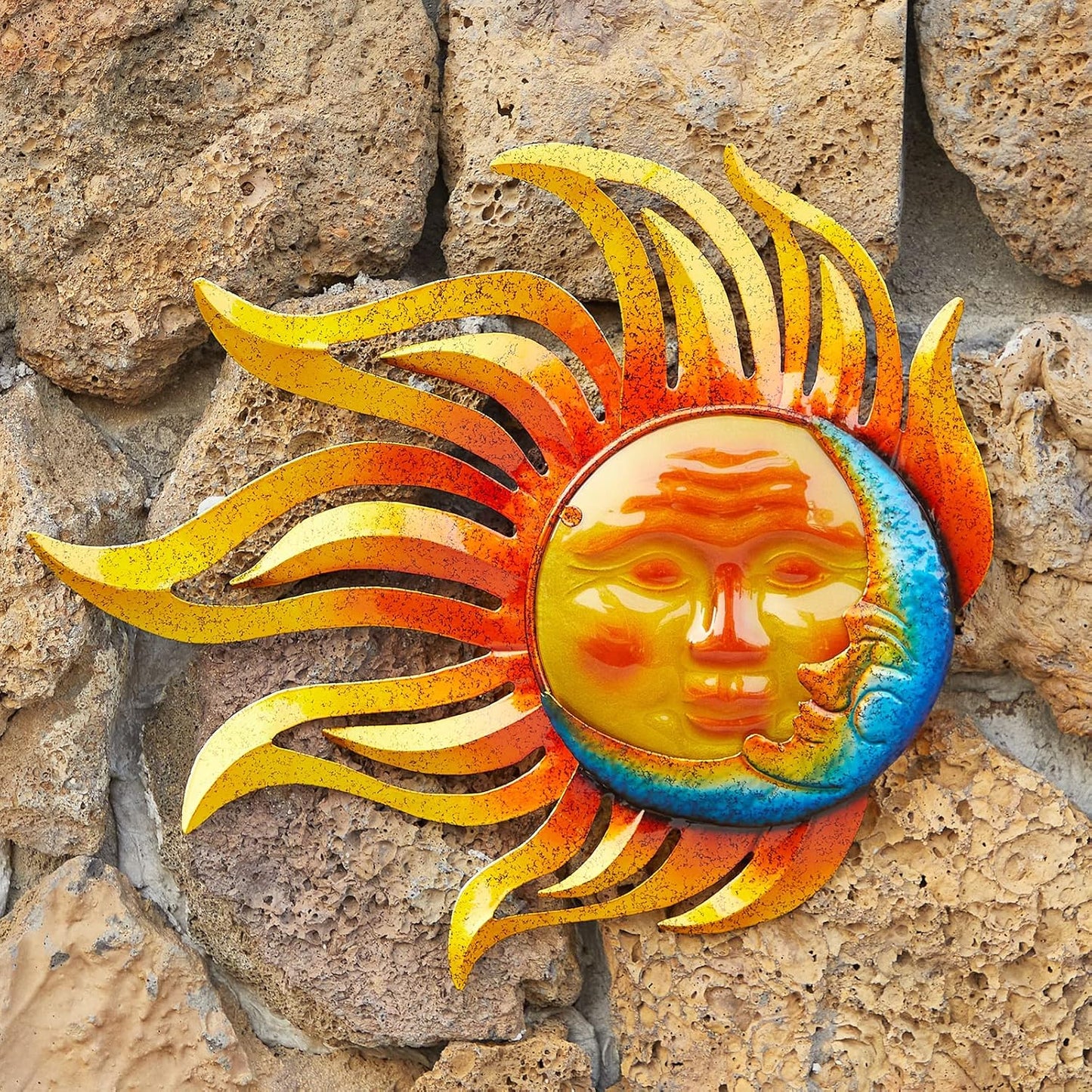 Metal Sun Wall Decor Outdoor Garden Fence Art Sun Moon Wall Art Hanging Lndoor Living Room Yard Home Wall Sculpture