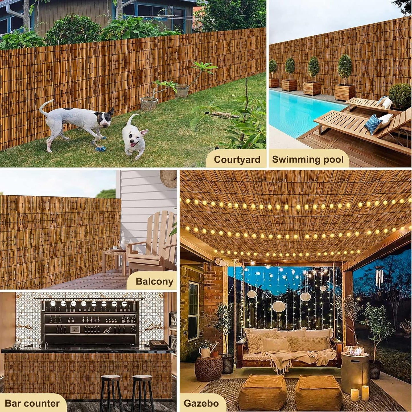 Reed Fencing Rolls,Patio Privacy Screen 5 Feet High,Decorative Bamboo Fence Rolls for Patio Balcony Garden Backyard Outdoor,5x10FT