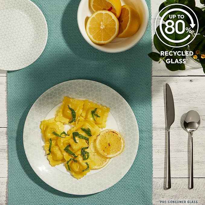 Corelle Vitrelle 18 Piece Glass Dinnerware Sets Service for 6, Triple Layer Chip & Crack Resistant Glass Plate and Bowl Sets, Knox