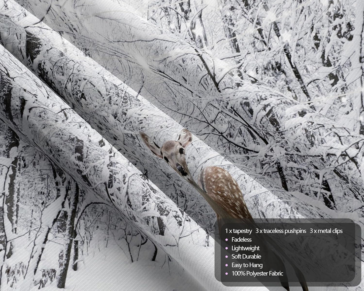 QGHOT Winter Tapestry Wall Hanging Snow Scene Backdrop Winter Wonderland Wall Decor Snowy Forest Wall Art Nature Woodland Deer Tapestry for Bedroom Room Dorm Party Decoration