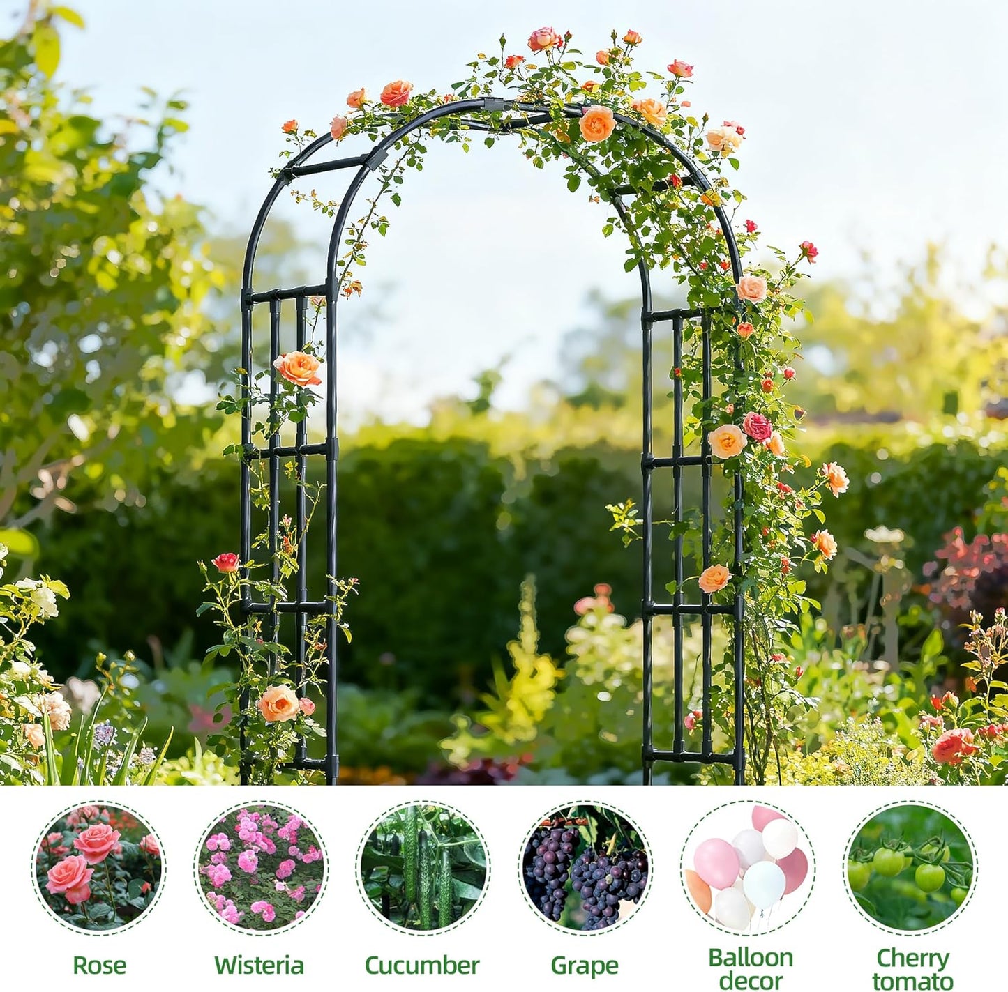 Garden Arch Trellis,4.9x8.5FT Metal Garden Arbor for Climbing Plants Outdoor,Wedding Archway for Lawn Patio Backyard Ceremony Party Decoration,Black
