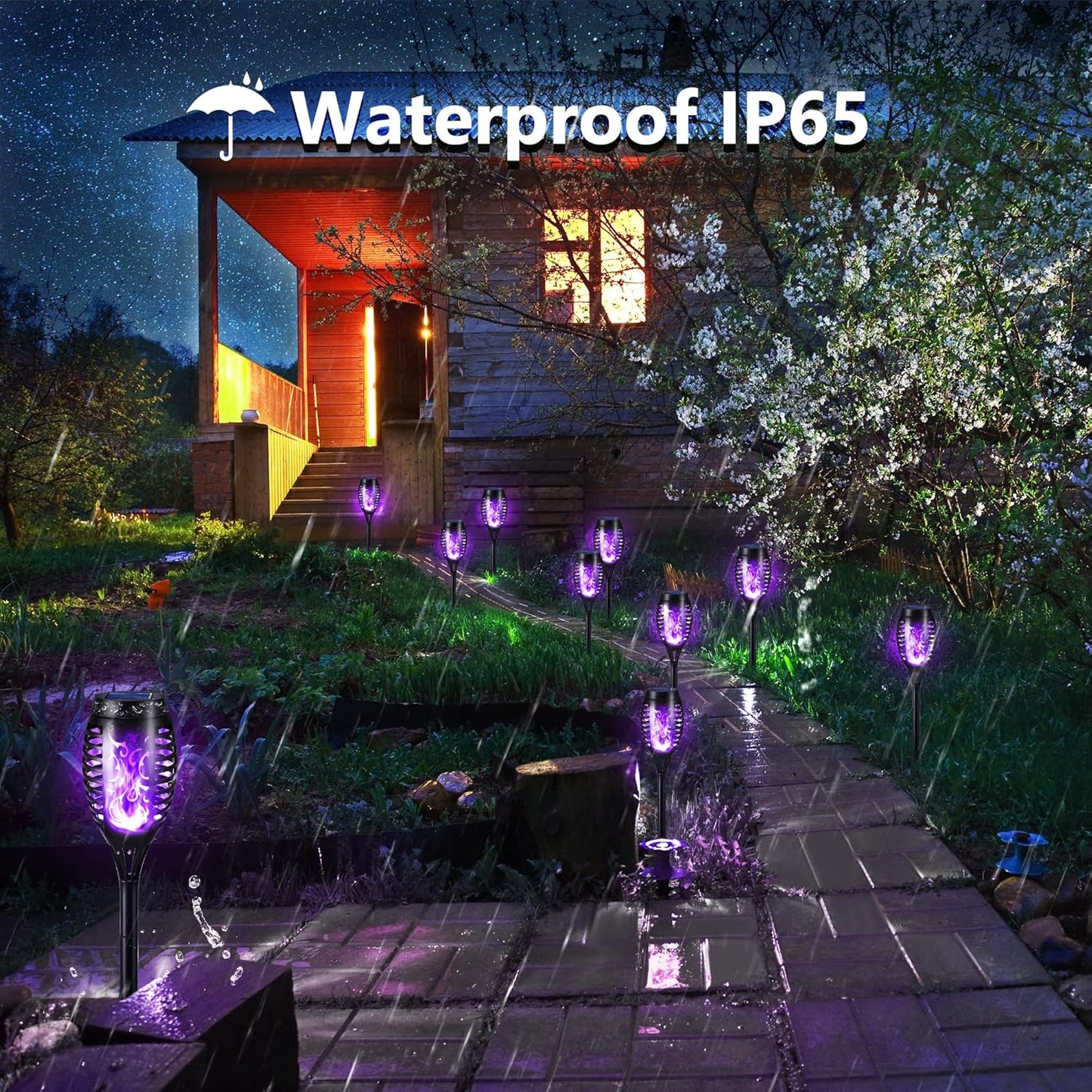 Toodour Solar Torch Flame Lights, 12 Pack Solar Lights Outdoor with Flickering Flame, Waterproof Patio Light Landscape Decoration Lighting for Garden, Lawn, Yard, Outdoor Decorations - Purple