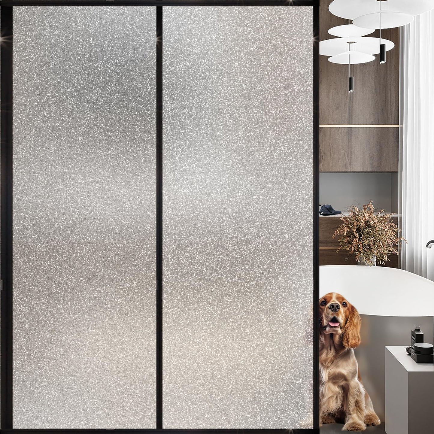 Frosted Glass Window Privacy Film Decorative, Bathroom Privacy Film for Glass Windows Cover, Static Cling, Removable, Reusable, Anti-UV, Anti-Glare, Heat Blocking, （Flash Point Pure,35.4X157.4Inch）