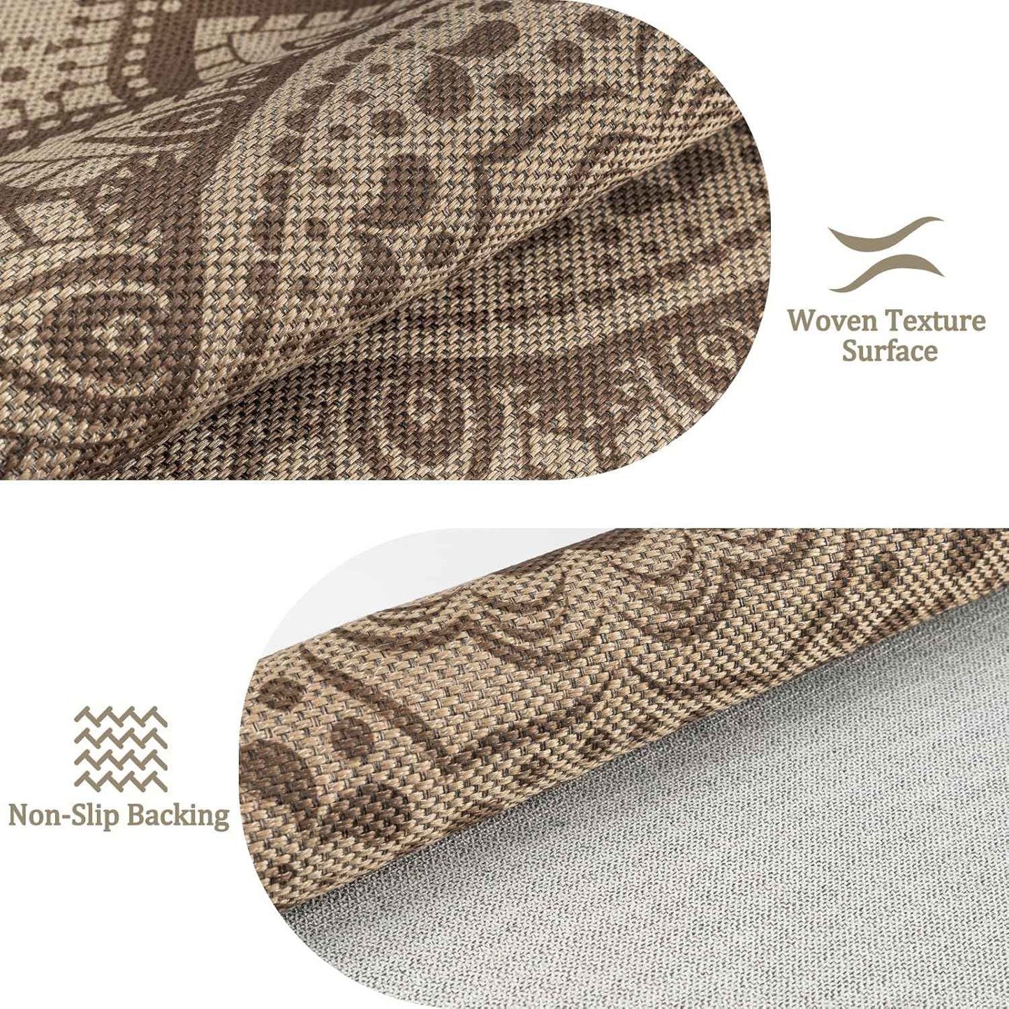 Easy Jute Outdoor Round Rug, 6ft Washable Indoor Outdoor Patio Rug, Brown Non Slip Round Area Rug Farmhouse, Boho Carpet for Backyard Patio