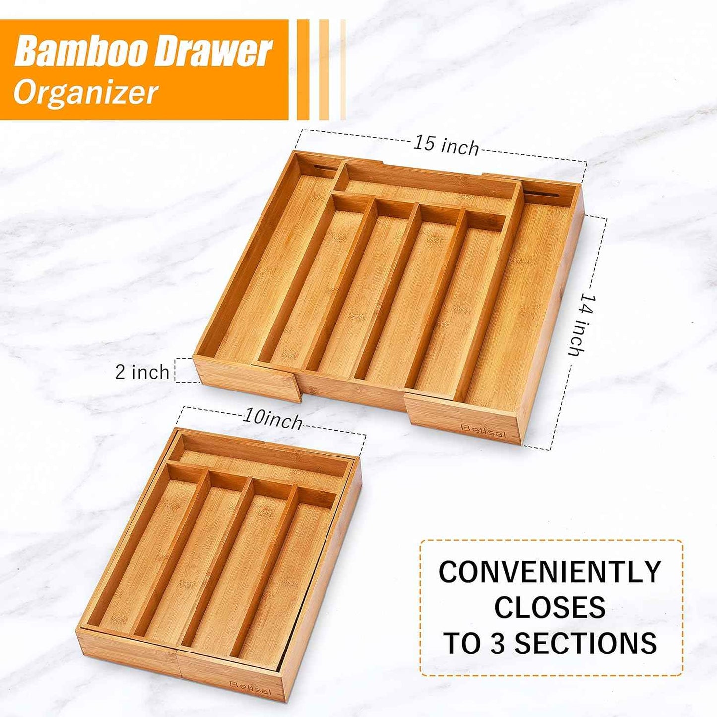 Bellsal Silverware Organizer Kitchen Drawer Organizer Expandable Bamboo Utensil Holder Cutlery Tray for Kitchen Utensil and Flatware Bedroom Office