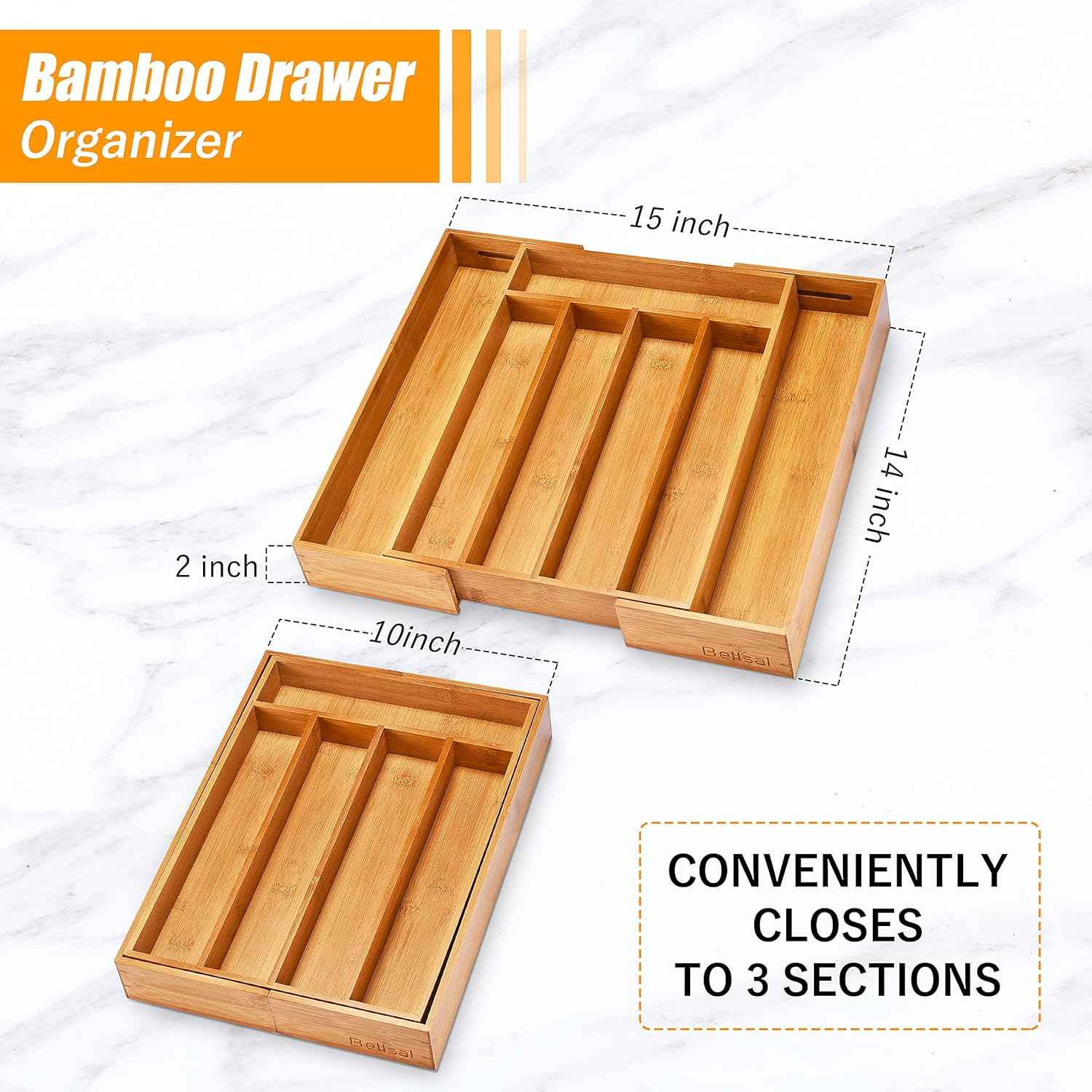 Bellsal Silverware Organizer Kitchen Drawer Organizer Expandable Bamboo Utensil Holder Cutlery Tray for Kitchen Utensil and Flatware Bedroom Office