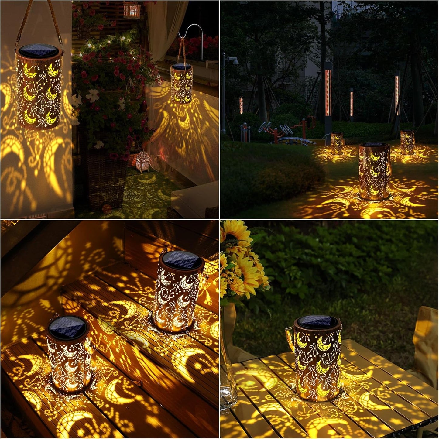 Toodour Solar Lantern Outdoor, Hanging Solar Outdoor Lights Garden Decor, Waterproof Hollow Out Retro Metal Moon Decorative Lights for Patio, Balcony, Yard, Walkway, Landscape, Outdoor Decor